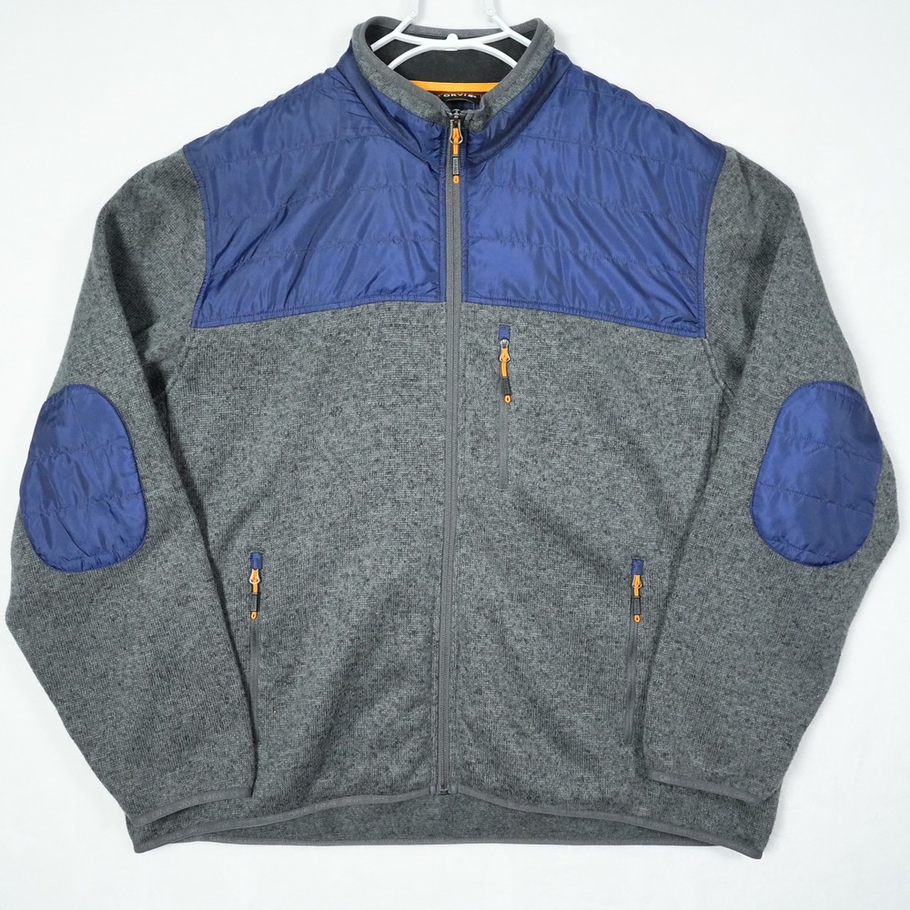 Orvis Big Sky Fleece Jacket XL Trout Logo Elbow Patches Full Zip Hybrid‎ Quilted